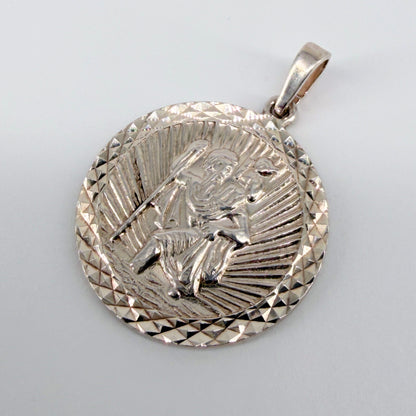 Vintage Sterling Silver St Christopher Pendant – 22mm – Diamond Cut Border