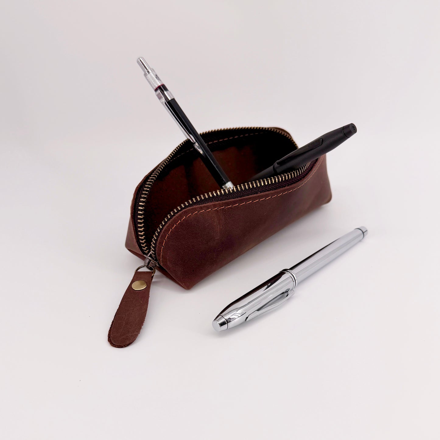 Handmade Genuine Leather Pencil Case – Zip Pouch – Choice of 3 Colours