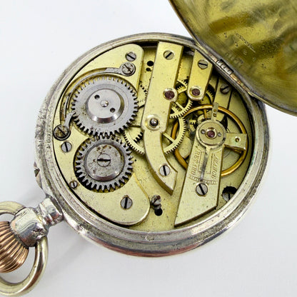 Antique Swiss / German Silver Pocket Watch – 10 Jewels – Working