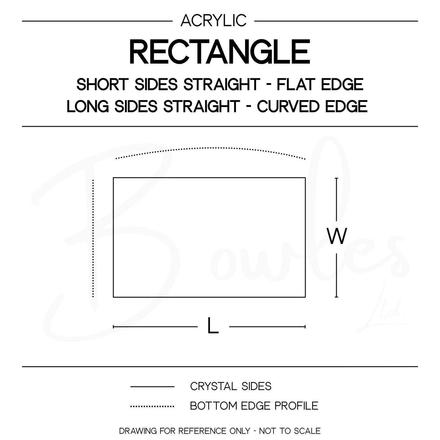 Rectangle - Bottom Edge Curved (Long Sides) - G-S Flexo Acrylic Watch Crystals - Vintage New Old Stock