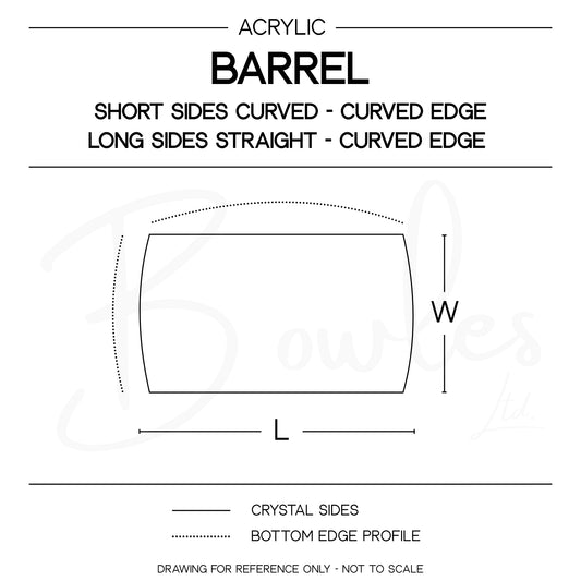 Tonneau / Barrel - Bottom Edge Curved (Both Sides) - G-S Flexo Acrylic Watch Crystals - Vintage New Old Stock