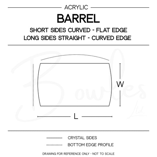 Tonneau / Barrel - Bottom Edge Curved (Long Sides) - G-S Flexo Acrylic Watch Crystals - Vintage New Old Stock