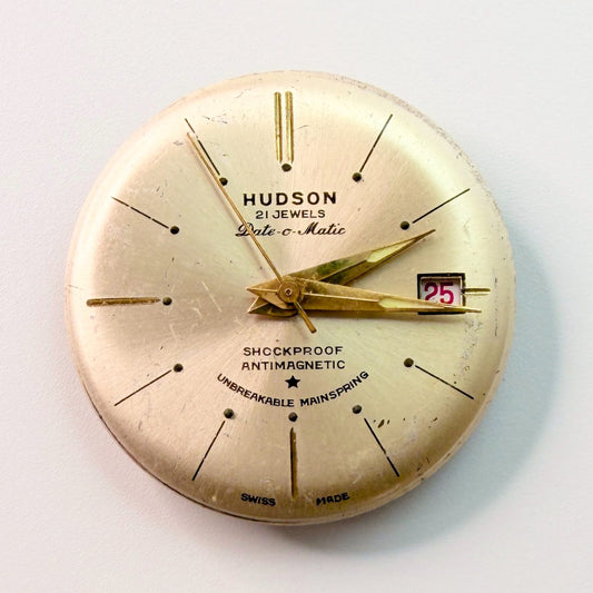 Hudson RL 7115 21J Manual Date Watch Movement with Dial & Hands – For Repair - image 1