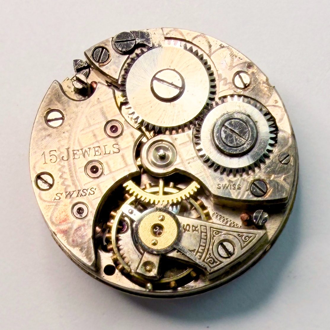 Swiss 15 Jewel Pocket Watch Movement, 23.34mm – For Spares or Repair - image 1