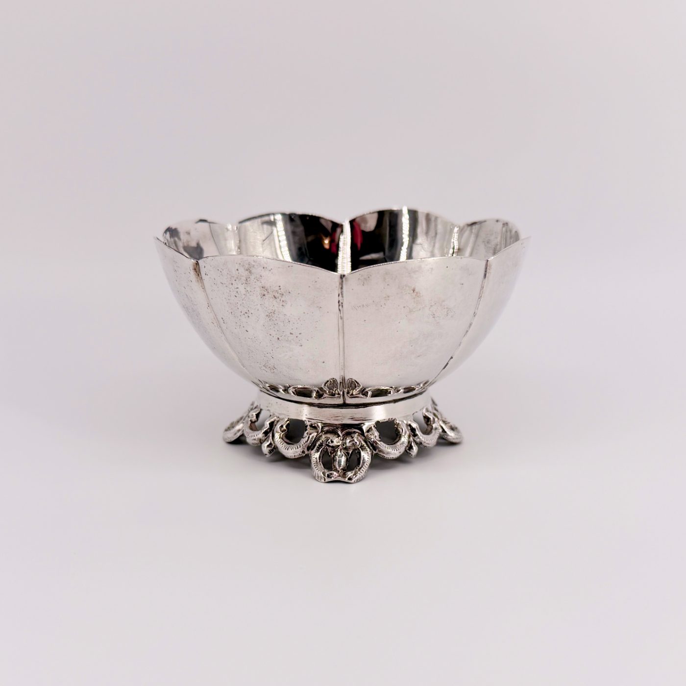 Antique Silver Bowl with Ornate Foot, Base Stamped Silver, 93mm - image 1
