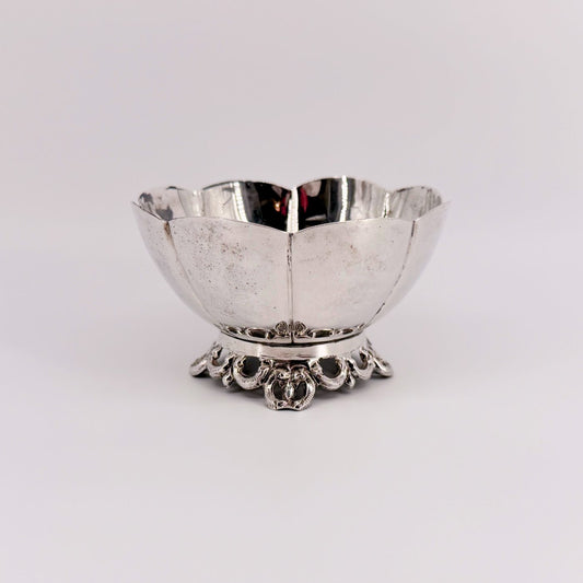 Antique Silver Bowl with Ornate Foot, Base Stamped Silver, 93mm - image 1