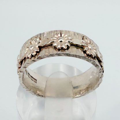 Vintage 1969 Birmingham Sterling Silver Flower Band Ring – Size T 1/2 - image 9