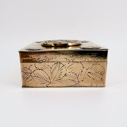 Antique Chinese Brass Box with Carved Stone Inlay and Wood Lining - image 3