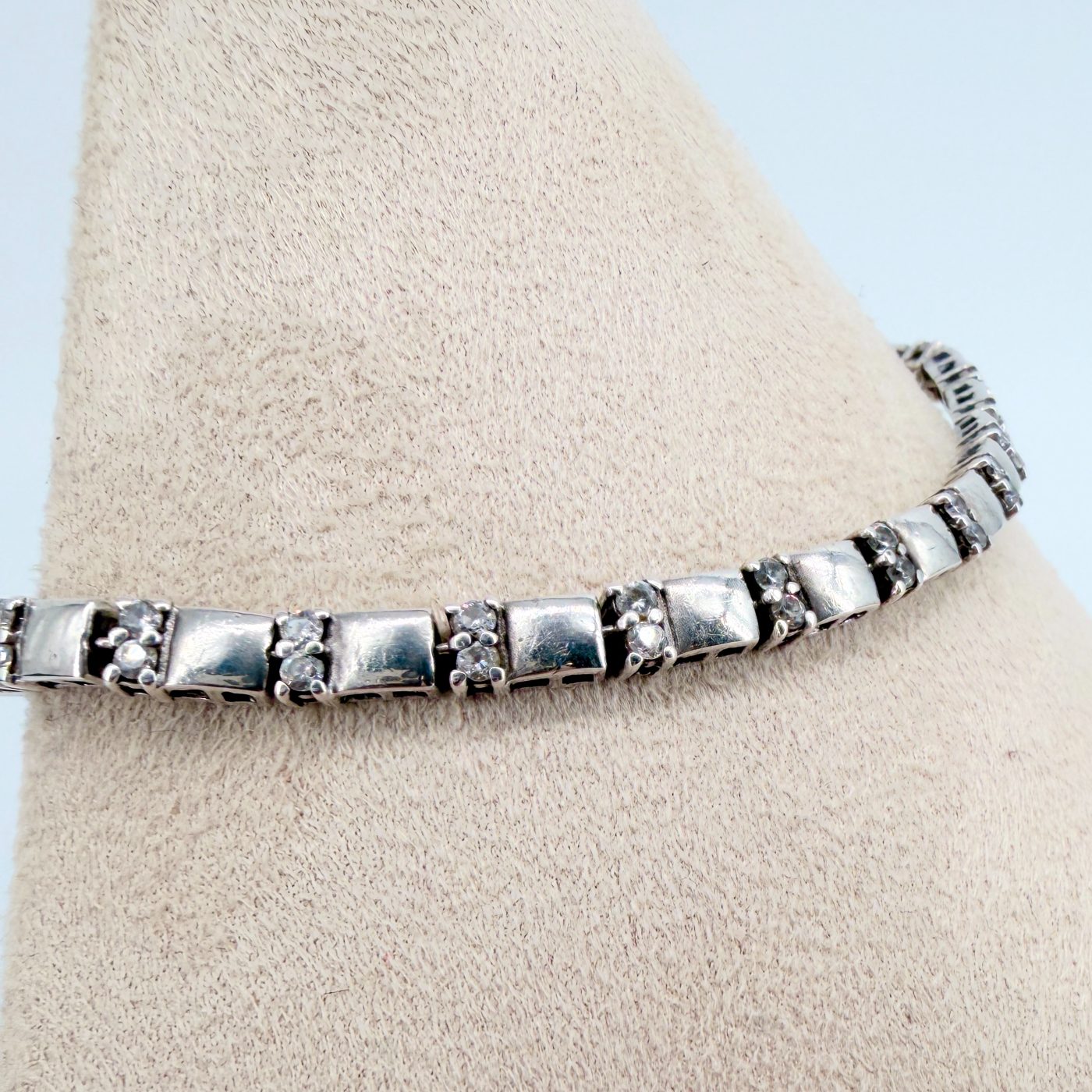 Vintage Silver and Clear Stone Bracelet, Hallmarked Sheffield - image 4
