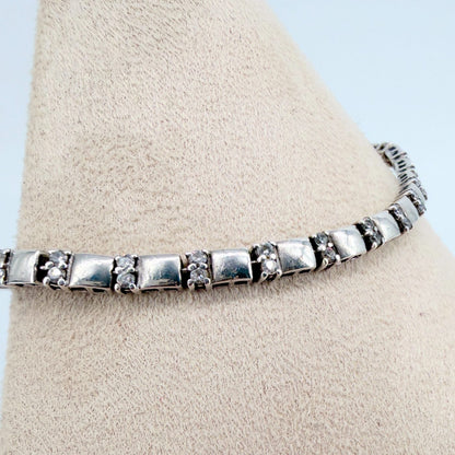 Vintage Silver and Clear Stone Bracelet, Hallmarked Sheffield - image 4