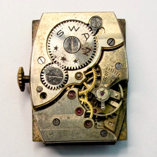 SWAN Rectangular Watch Movement 26.4mm x 19.9mm – Partially Working with Stem - image 1