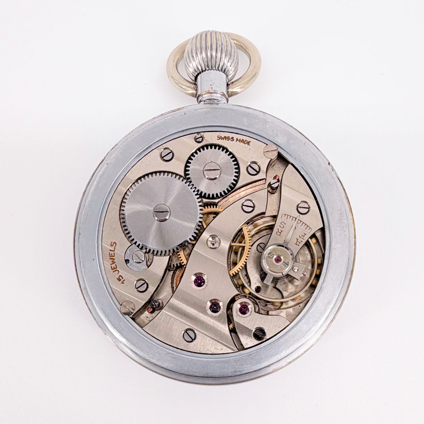 GSTP Bravingtons British Military Pocket Watch, Black Dial, 15 Jewels, c. WWII - image 9