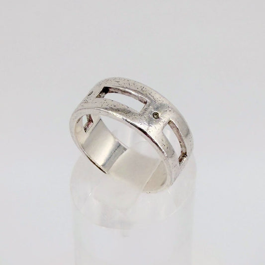 Vintage Kit Heath Sterling Silver & Diamond Ring, London Hallmark, UK Size T - image 1
