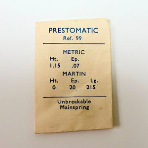 Prestomatic Mainspring - H 1.15 × T 0.07 × L 215 mm