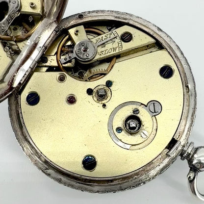 Antique Swiss 935 Silver Cased Pocket Watch - Working