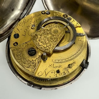 Antique Silver Cased Full Hunter Fusee Pocket Watch – London 1854 – J. Rogers
