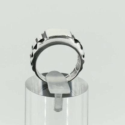 Vintage Sterling Silver Ribbed Signet Ring 925 UK Size N